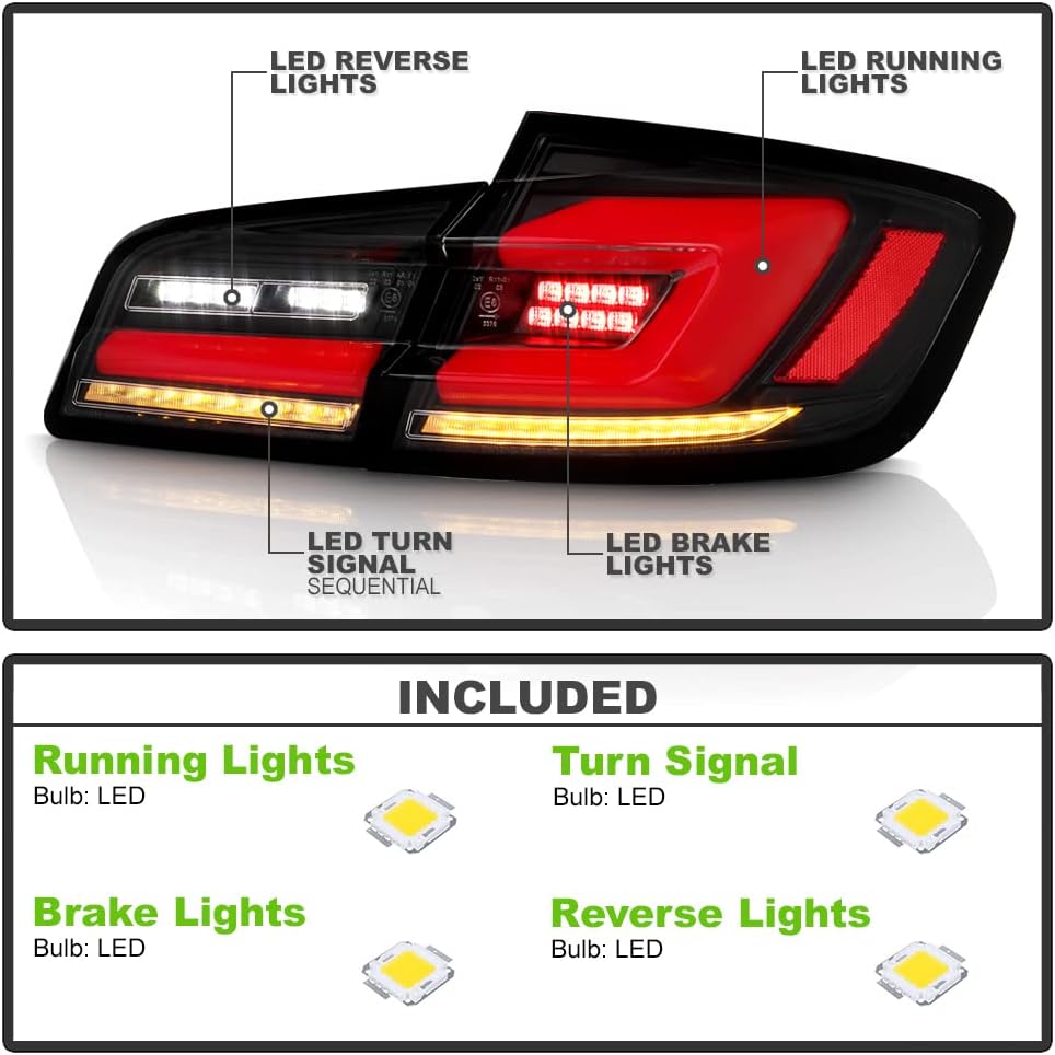 ACANII - For 2011-2016 BMW F10 528i 535i 550i M5 Sedan Black Sequential Full LED Tail Lights Brake Lamps Set Left+Right