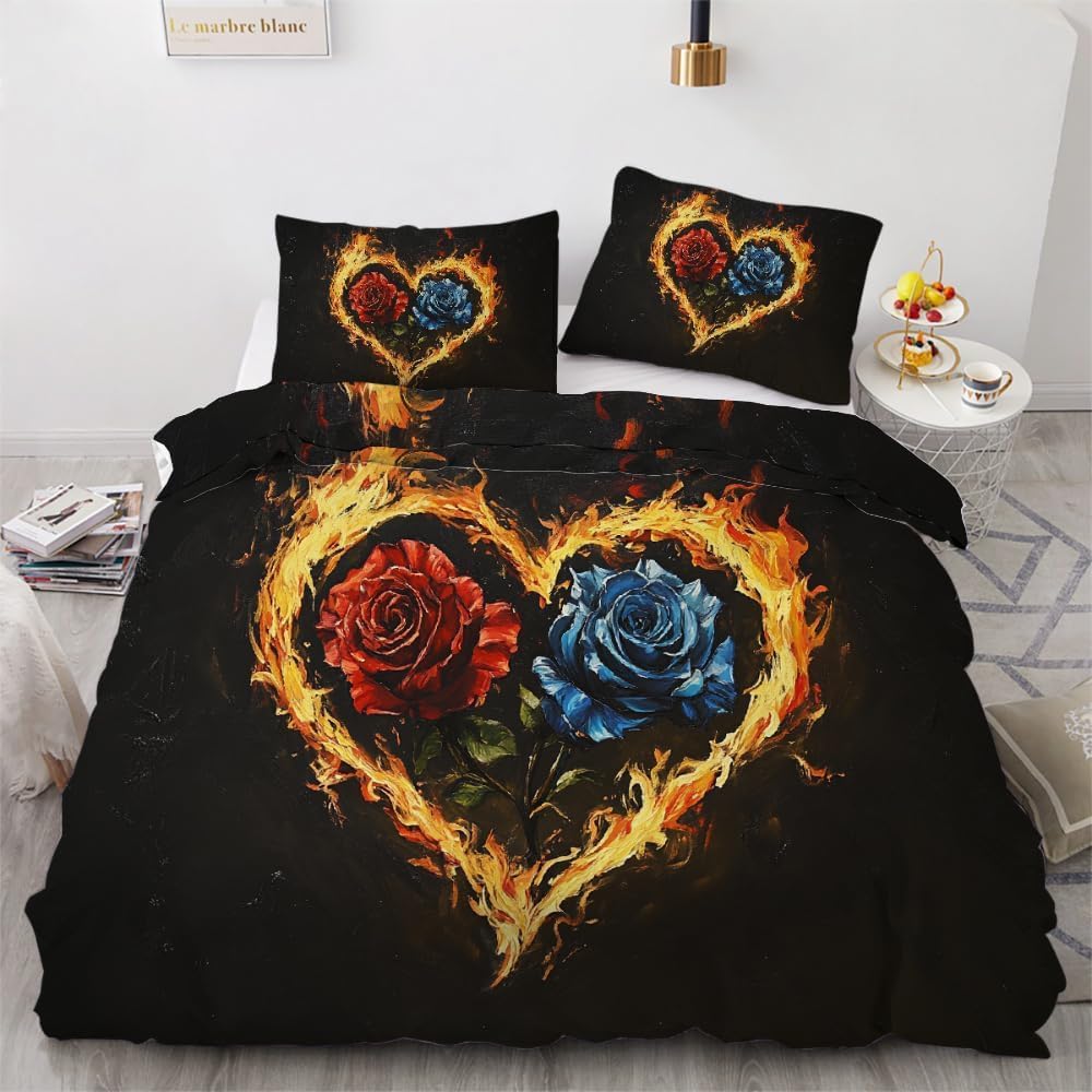 Housse de couette 220x240 rose et cœur parure de lit microfibre avec fermeture éclair