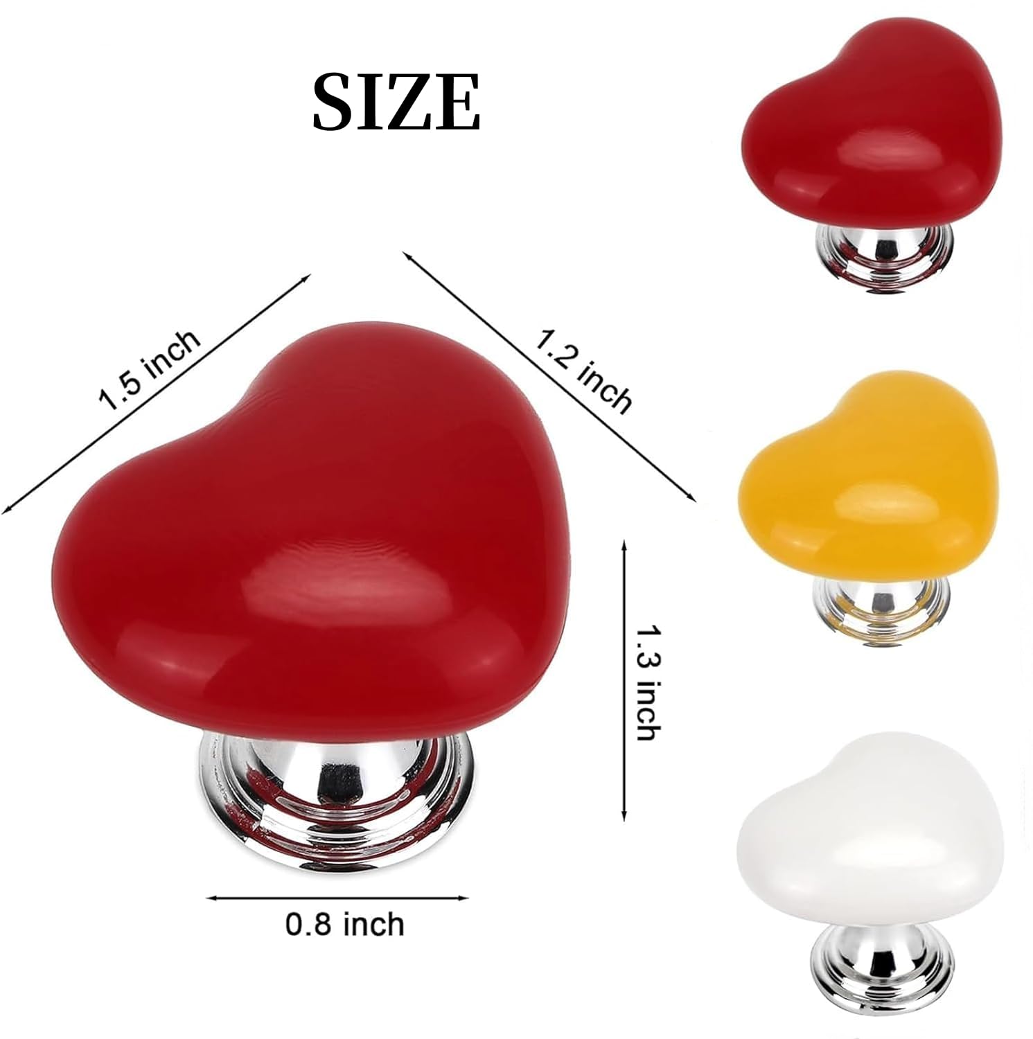6 Pulsanti Per WC A Forma Di Cuore - Adesivi Colorati Per Sciacquone - Maniglie Decorativo In ABS - Bianco/Rosso/Giallo