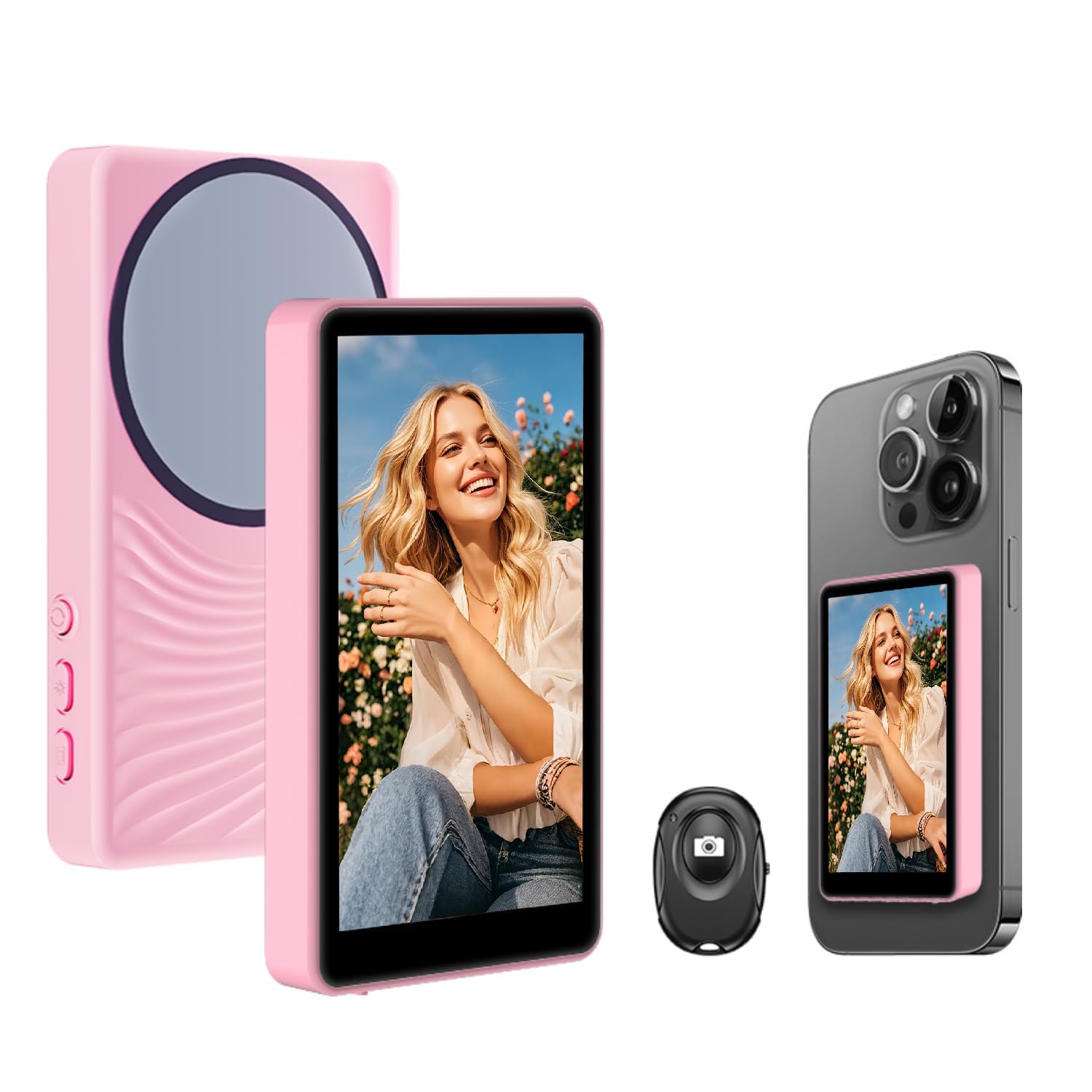 Funito Phone Vlog Selfie Monitor Screen, Bluetooth Remote Back Camera Monitor, No Latency, Selfie/Vlogging/Live Streaming Compatible with iPhone Android Cellphone (Support 4K 60fps Wireless Recording)
