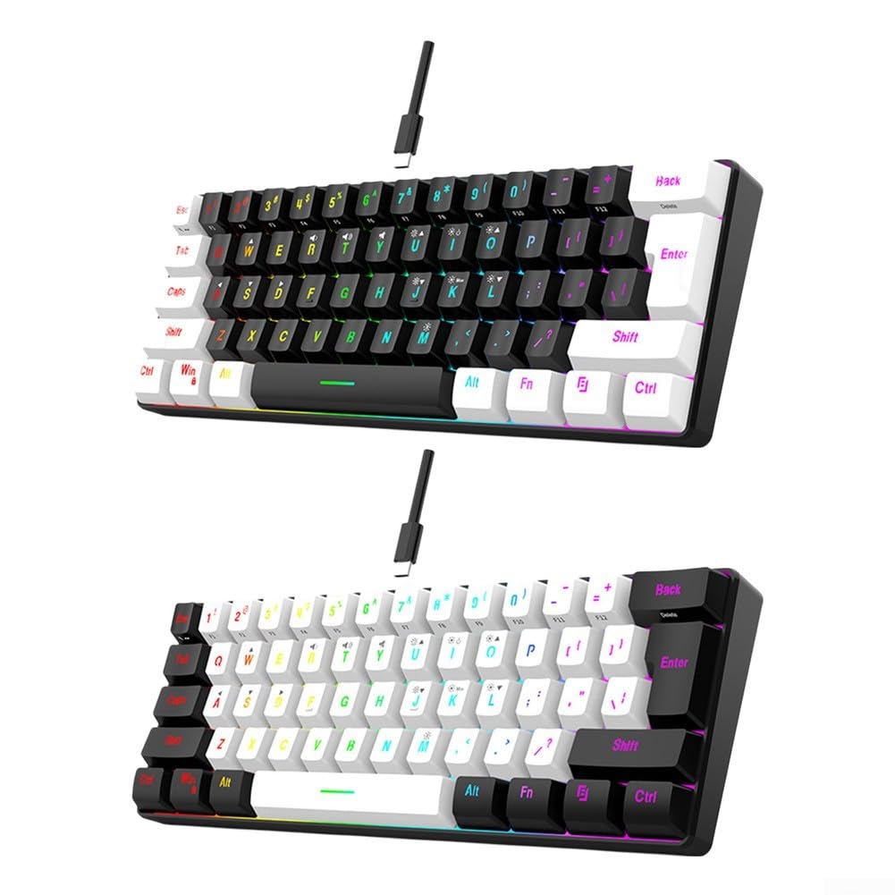 Tastiera da gioco cablata al 60%, con retroilluminazione RGB, portatile ed ergonomica, tastiera retroilluminata RGB per PC, per Mac, ufficio, gaming (bianco)