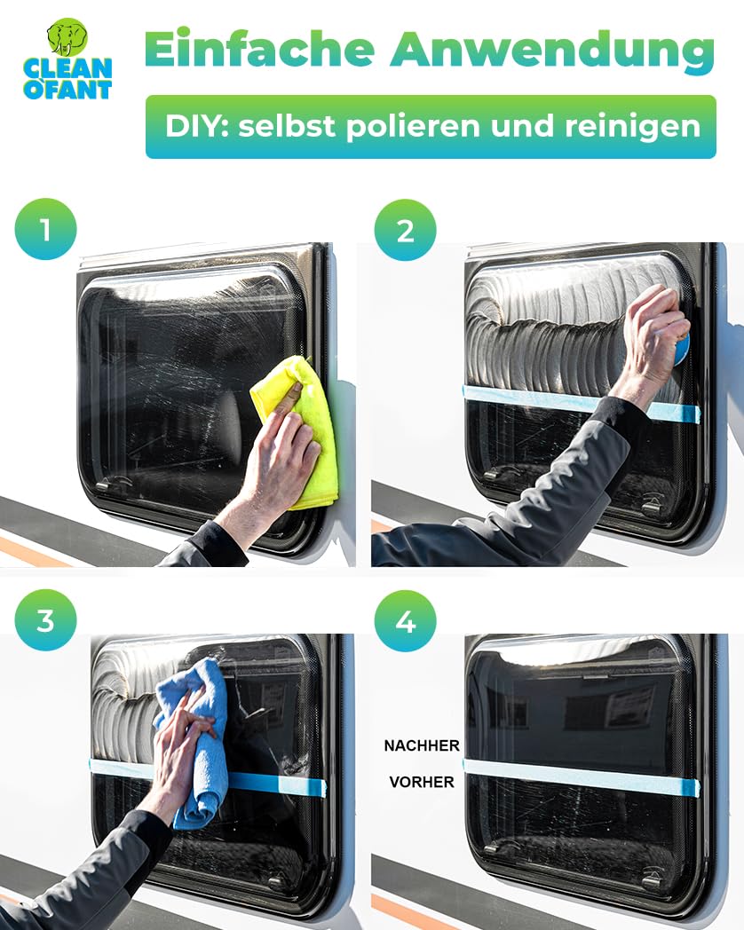 CLEANOFANT Acrílico Plexiglás Pulido & Set de Limpiador - para Kunststoff-Fenster + Lichtkuppeln De Caravana Autocaravana Menaje del Hogar