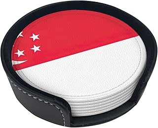 Singapore Flag Print Leather Coasters,Personalized Coasters with Storage Box for Home,Kitchen,and Office