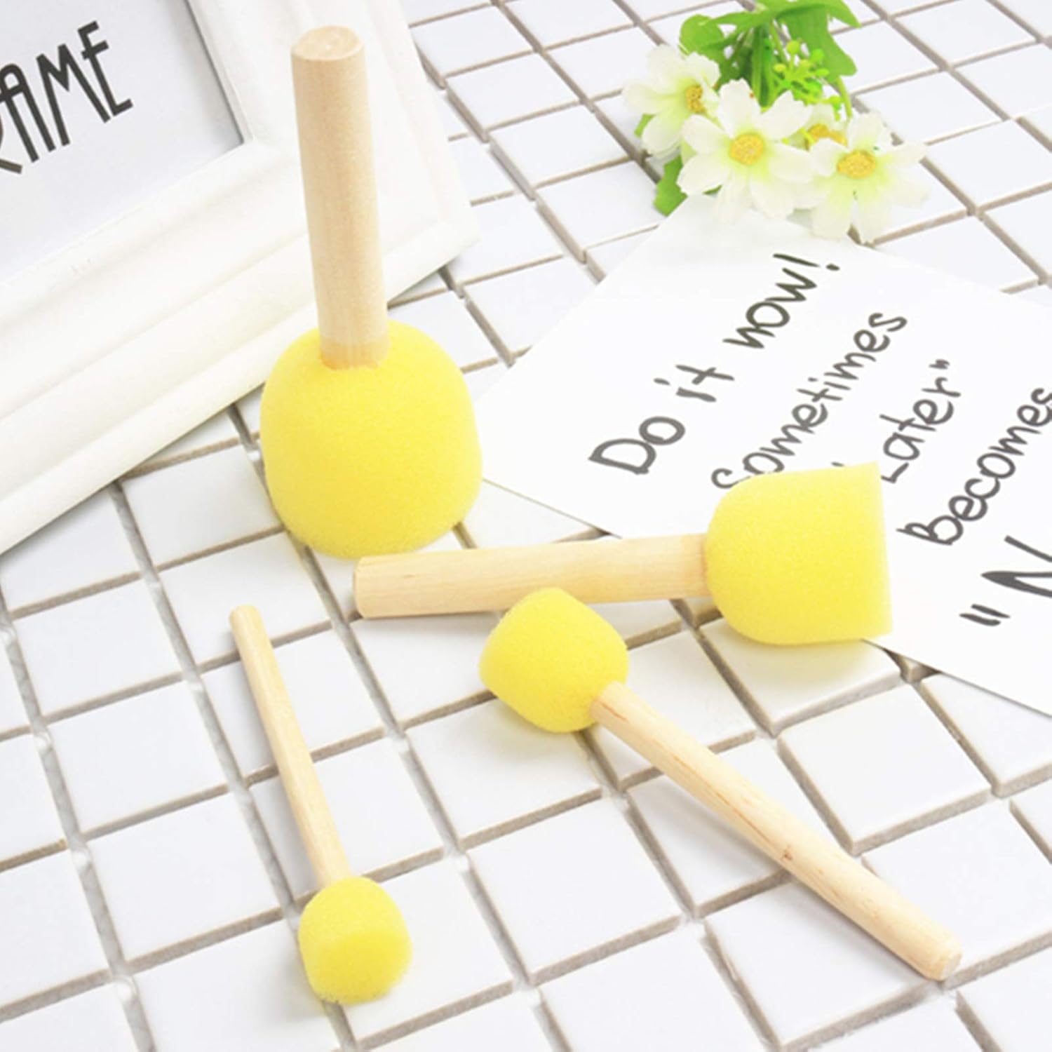 Yopay 80 Pack Round Paint Sponges Brush Set, Assorted Size Kids Painting Tools for Arts and Crafts, Stencils, Painting, Yellow