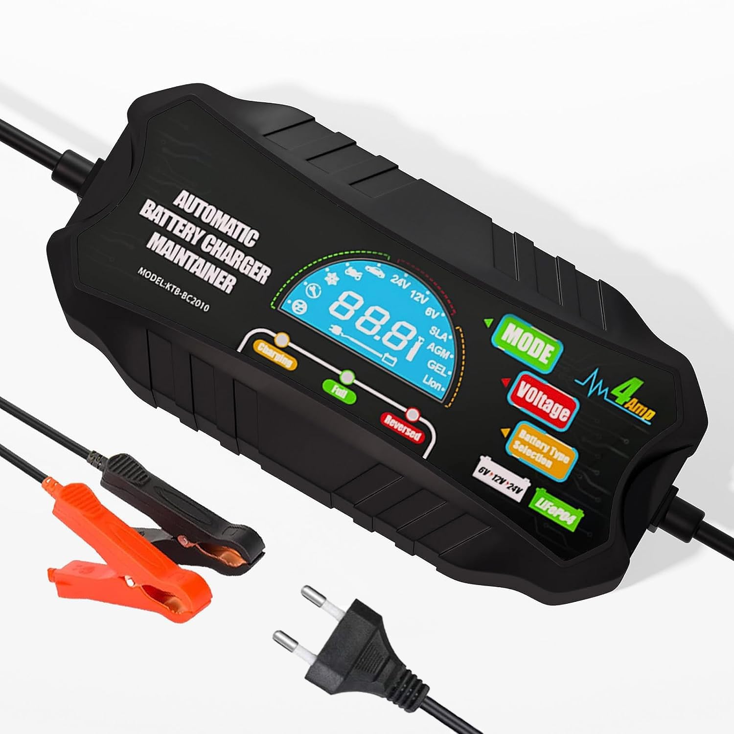Ładowarka do akumulatora samochodowego, inteligentna ładowarka do akumulatorów 6 V, 12 V, 24 V, do SLA, żelu, AGM, LiFePO4