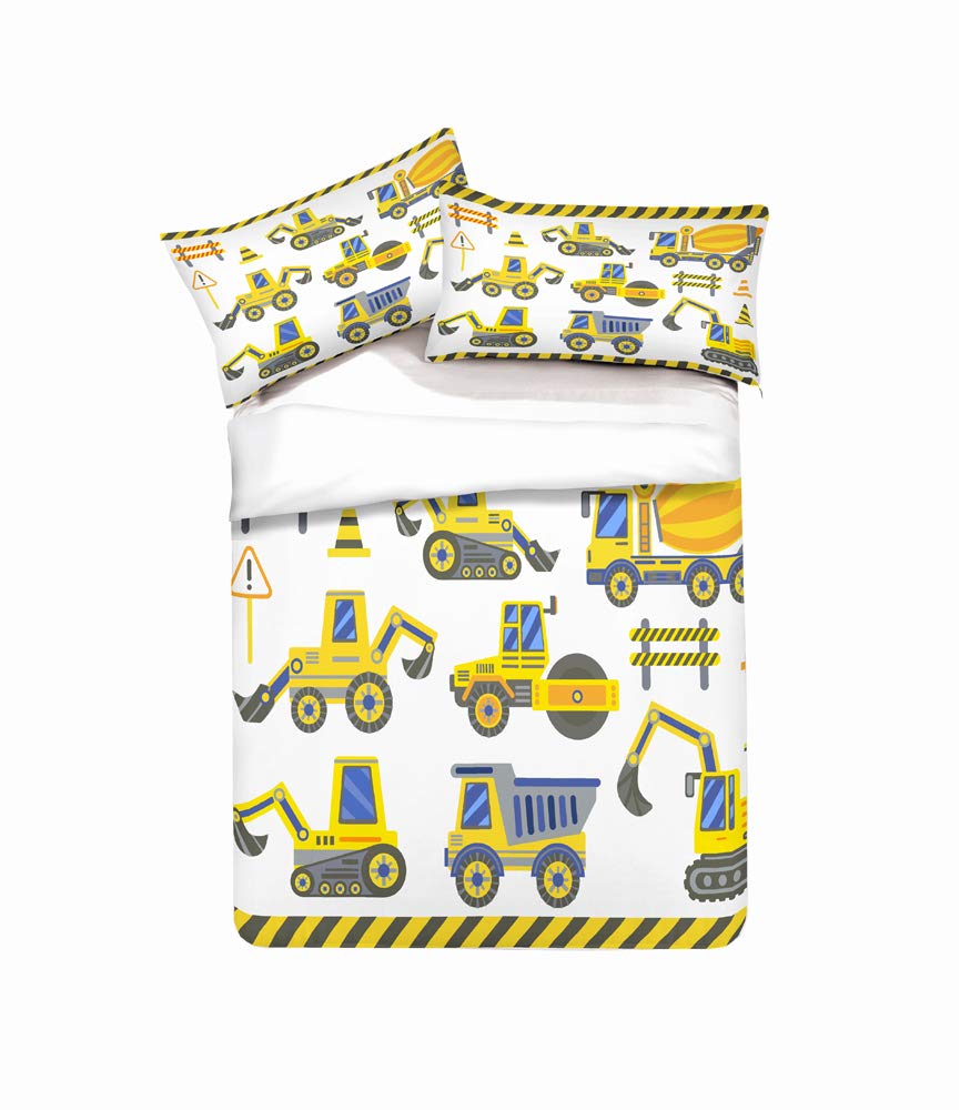 REALIN Copripiumino Ragazzo Set Biancheria Letto Scavatrice Gru Camion Trasporto Costruzione 2/3/4PCS Copripiumini/Lenzuola/Federe,Singolo,Matrimoniale,King (King-220×230cm-3PCS,E)