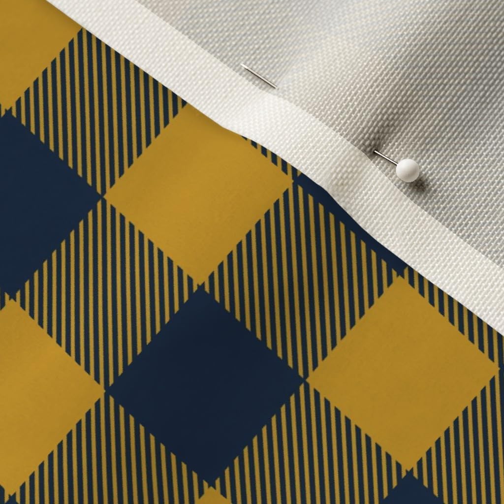 Spoonflower Fabric - Blue Gold Plaid Winter Check Navy Buffalo Fall Printed on Upholstery Velvet Fabric Fat Quarter - Upholstery Home Decor Bottomweight Apparel