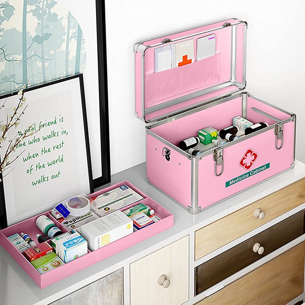 Caja médica Botiquín de Almacenamiento Metal Primeros Auxilios con Compartimentos Cajas Grandes Blancas Plata,Medio,Botiquín de Primeros Auxilios(Pink,M)