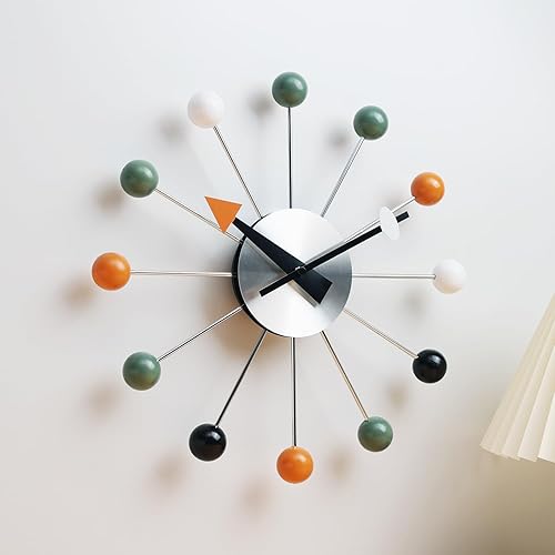 Miniatura 2 de Reloj de pared moderno de mediados de siglo con bola multicolor, silencioso, sin tictac, funciona con pilas, relojes de 13 pulgadas para sala de