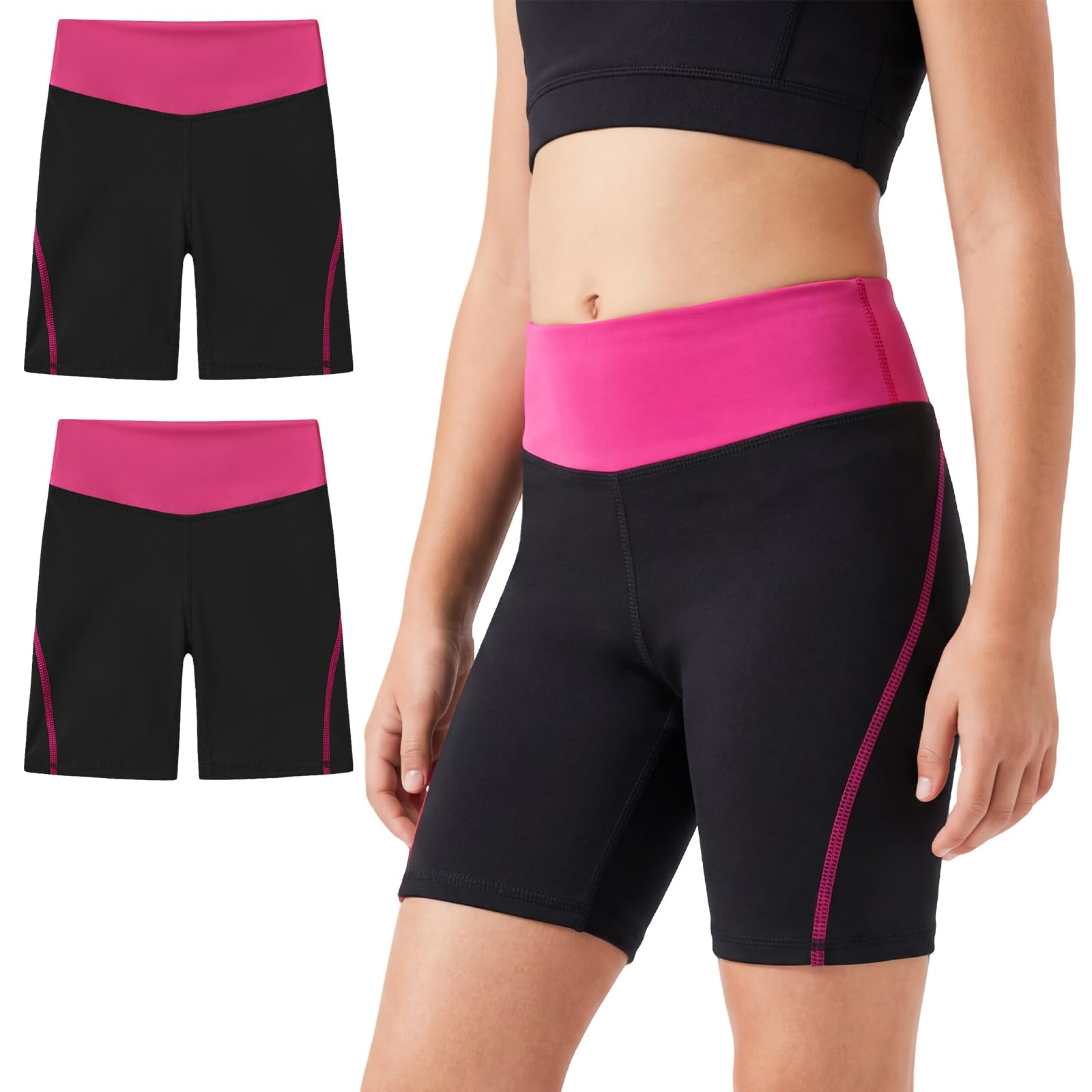 Mädchen Shorts 2er-Pack Sommer Kurze Leggings Kinder Elastische Hohe Taille Radlerhose Atmungsaktiv Sport Kurze Hose Weich Blickdicht Sportshorts Turnhose Sportleggings für 4-13 Jahre