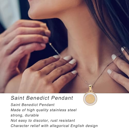 Miniatura 2 de FOUF Collar de medalla de San Benito, juego de 4 medallas de San Benito, medalla sacramental cristiana de acero inoxidable, joyería de protección