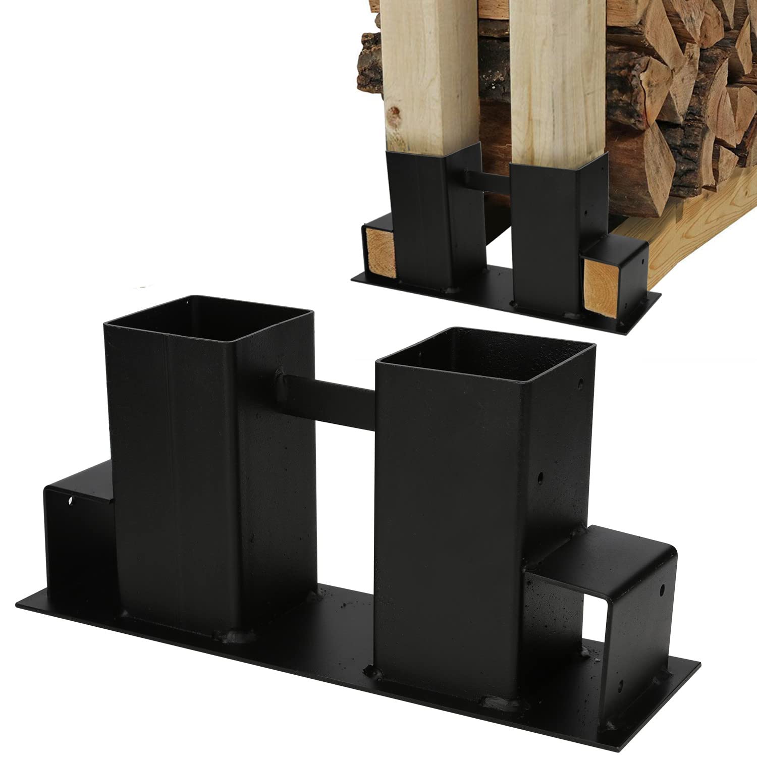 Sonnewelt 8 Stück Holzstapelhilfe Aussen Metall, Holzlager Verstellbarer Lagerregal Holzstapelhalter, Brennholz stapelhilfe für innen und außen, Schwarz