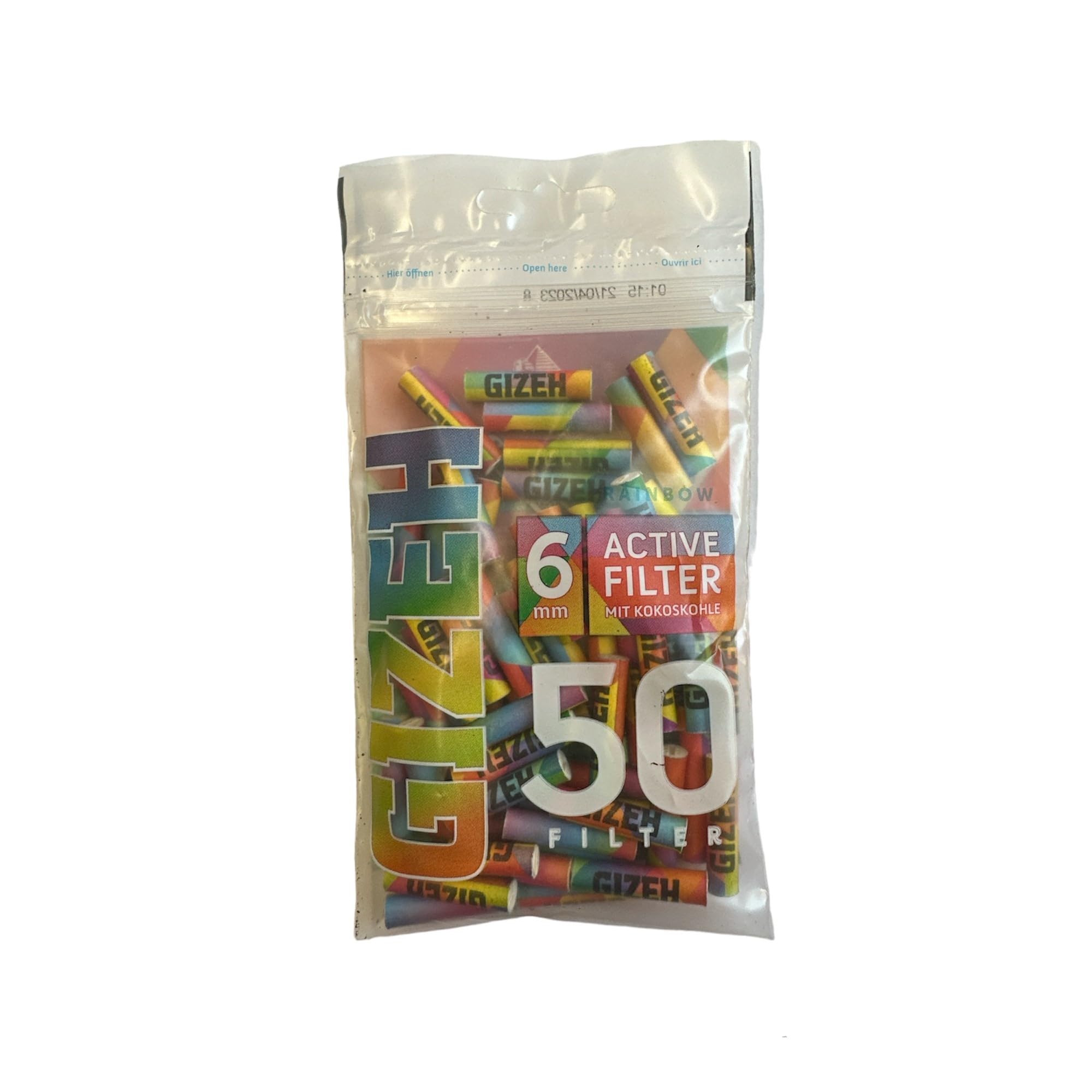 Gizeh Activated Carbon Filter Slim Size 6 mm Rainbow Pack of 50 PE Bags