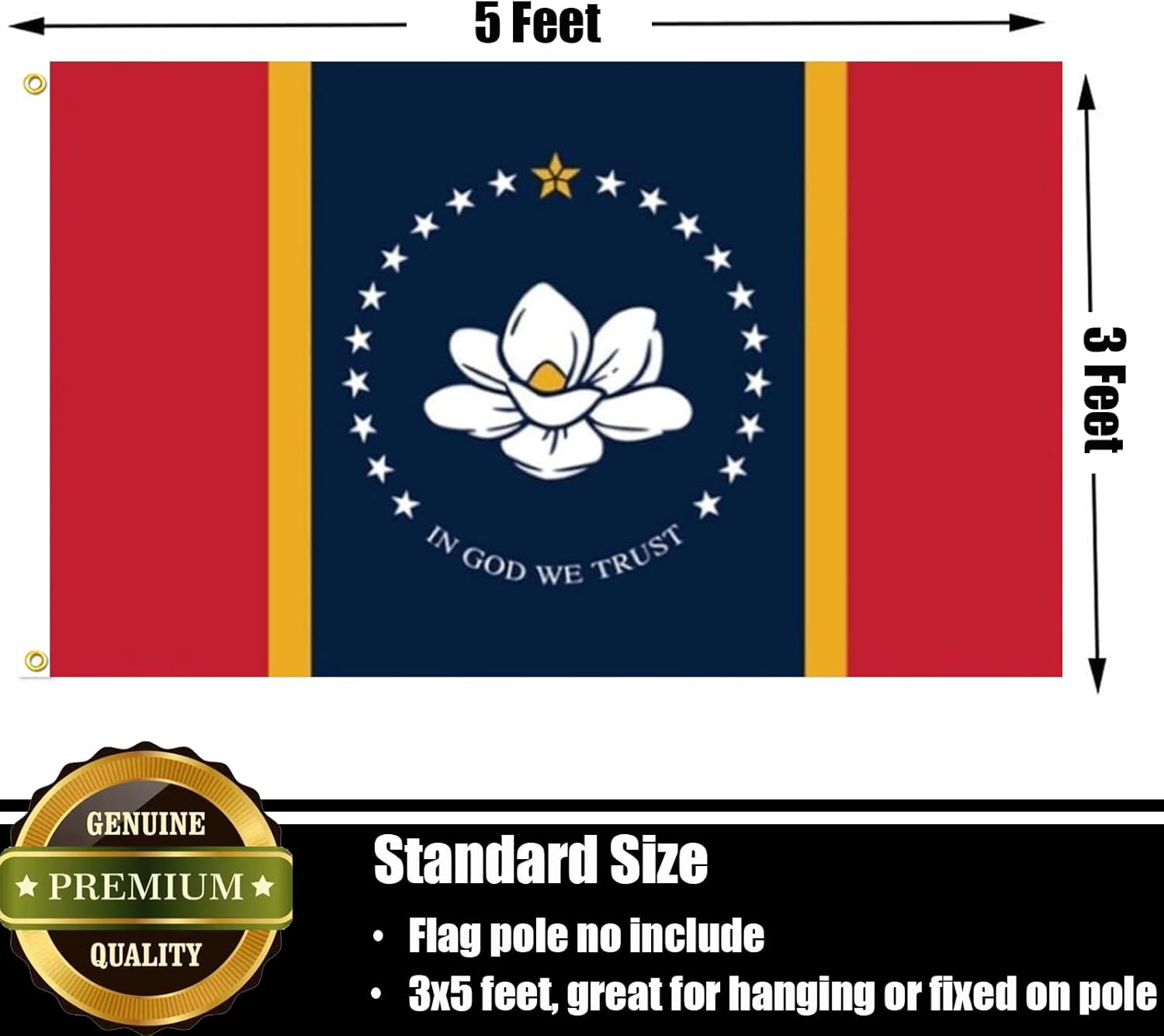 Mississippi Flag 3x5 FT Sturdy for Outside, Heavy Duty 3Ply Polyester Mississippi State Flags Outdoor, Double Sided Long Lasting MS State Flag Brass Grommets - Image 6