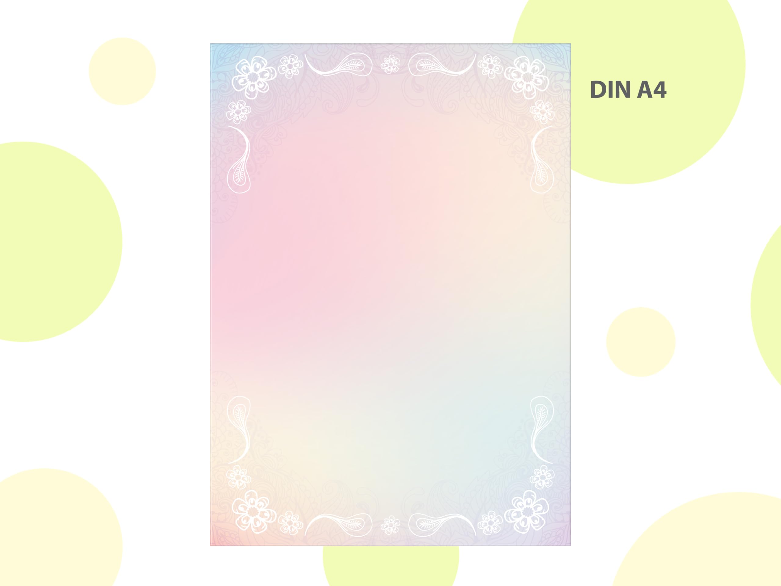 Briefpapier-Set 250 Druckerpapier DIN A4 + 250 Umschläge DIN-lang haftklebend Motiv Blumen beidseitig beschriftbar und bedruckbar für Frühlingspost Ostern Taufe Kommunion Konfirmation Basteln