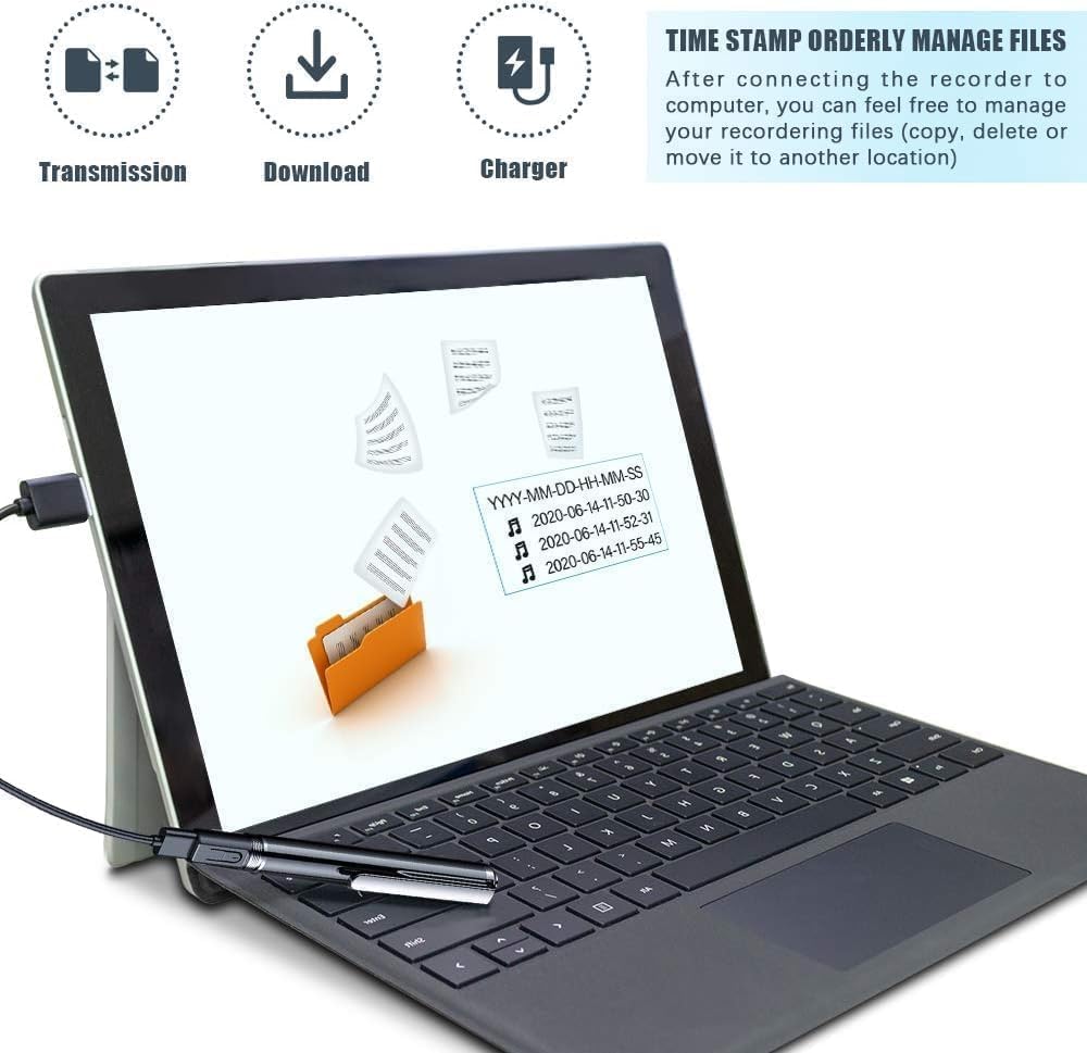 QZT 32 GB Voice Recorder Pen, Diktiergerät, 360-Grad-Soundaufnahme, HD Sprachaktivierter Rekorder, EIN-Knopf-Aufnahme, wiederaufladbarer tragbarer USB-Sprachrekorder mit MP3-Wiedergabe
