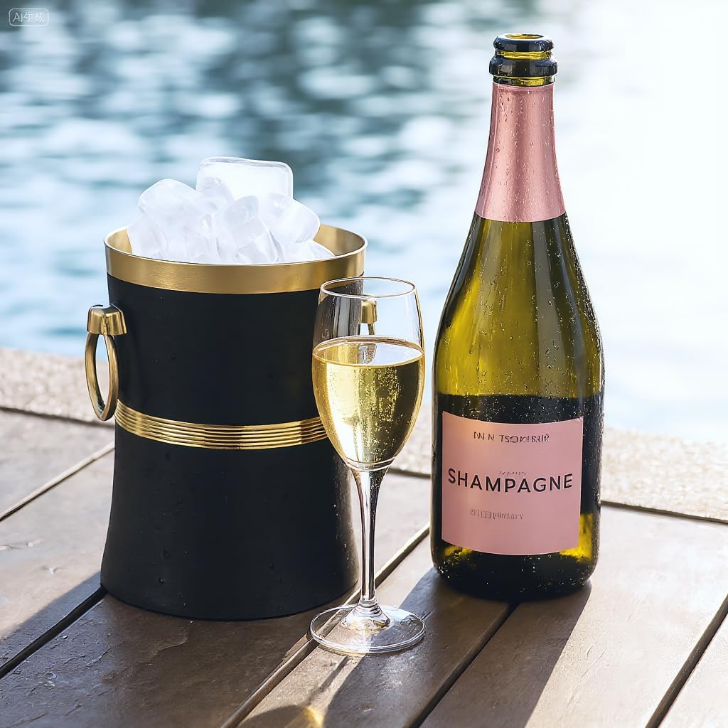 Gold Wine Chiller Bucket for Bottle 750ml White Wine Cooler, Insulated Champagne Beer Ice Chiller Keep Wine & Beverage Cold