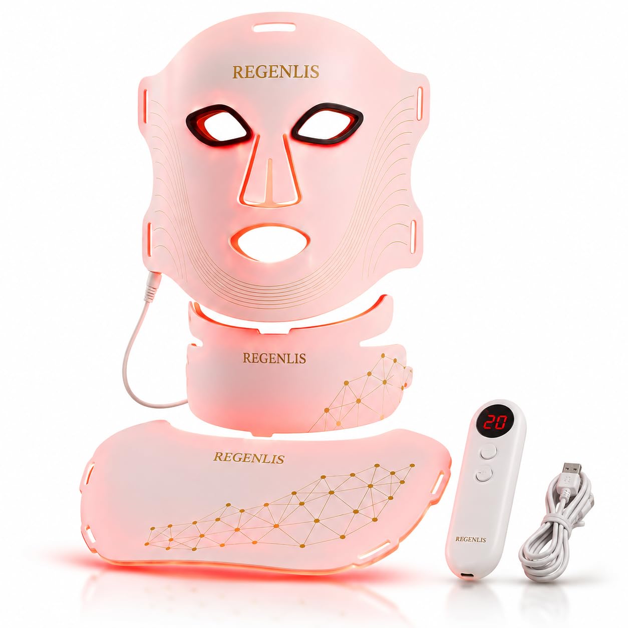 Masque LED Visage et Cou – Appareil de Photothérapie 7 Couleurs, Soin Anti-Rides, Aide à Réduire l'Apparence des Rides, Améliore l'Éclat de la Peau.