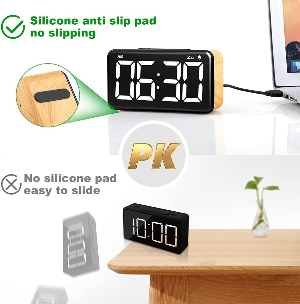 Alarm Clock,Digital Clock Easy Use Clock with Snooze 6’’ LED Large Display Number,6 Brightness Dimmer,Wood Grain Clock with USB Charge,Electric Beside Clocks for Home Bedrooms Desk (Wood)