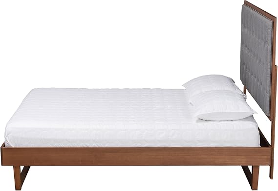 Baxton Studio Bryn Bed (Platform), King, Grey/Walnut Brown