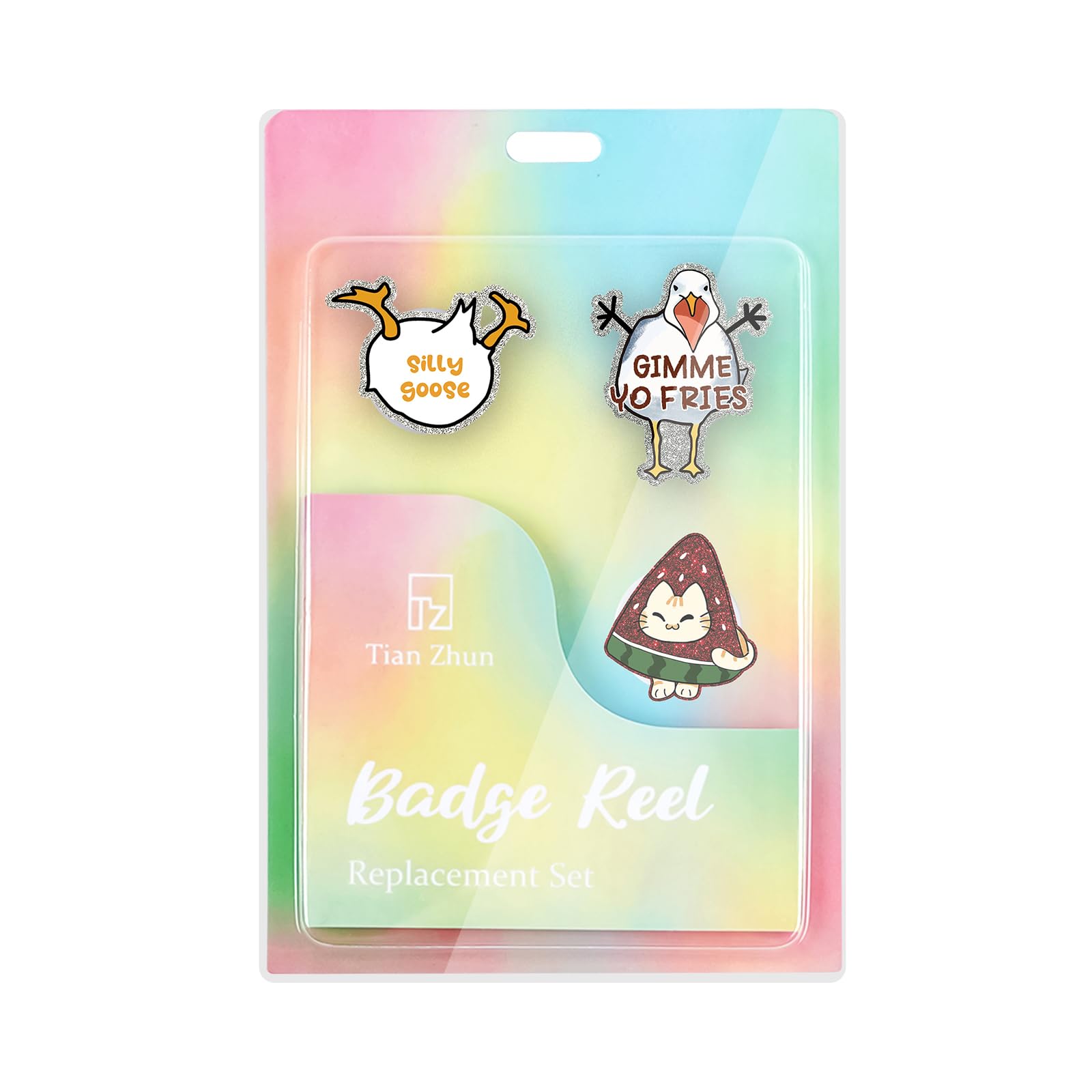 Funny Badge Reel Retractable Set of 3 Goose Cat Acrylic Badge Holder with Alligator Clip for RN Nurse Nursing Student Office Women Men Holiday Name