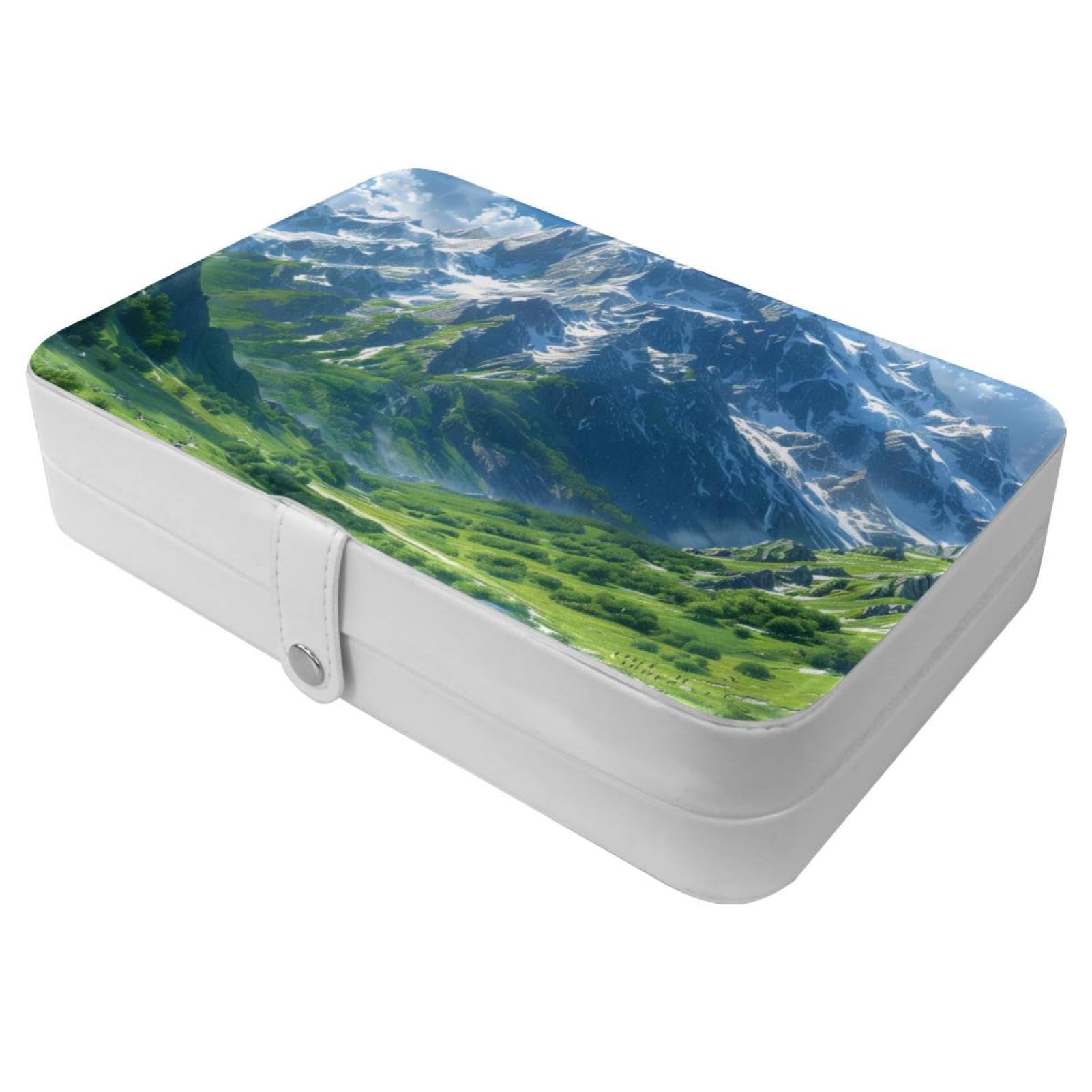 Boîte à bijoux avec motif montagnes et fermoir métallique rigide