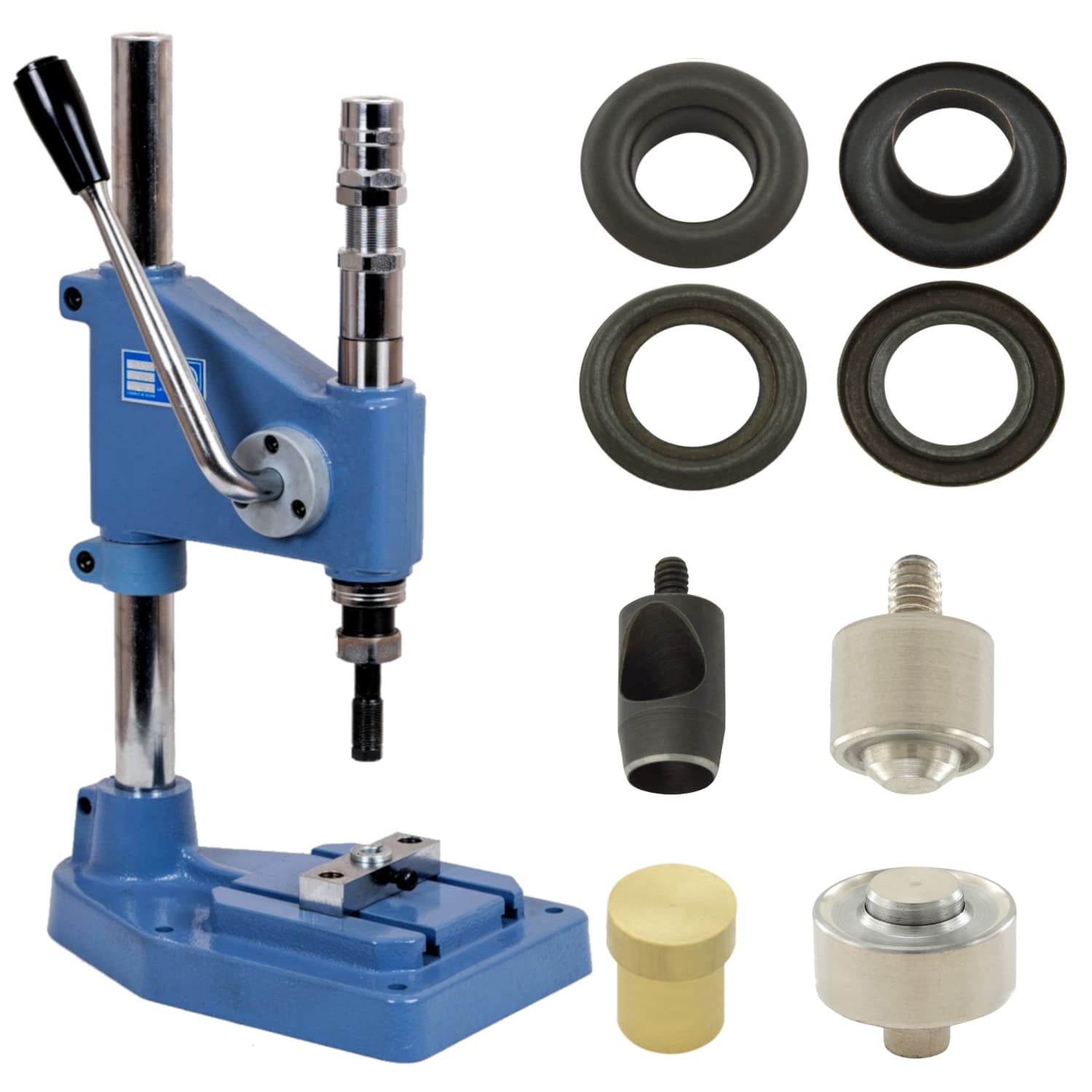 Zestaw prasy do oczek z zaciskiem sprężynowym, narzędziem do oczek i 50 sztukami oczek 12 mm, czarny, mosiądz, ręczna prasa | nierdzewne metalowe oczka | DIY | do tkanin, butów,