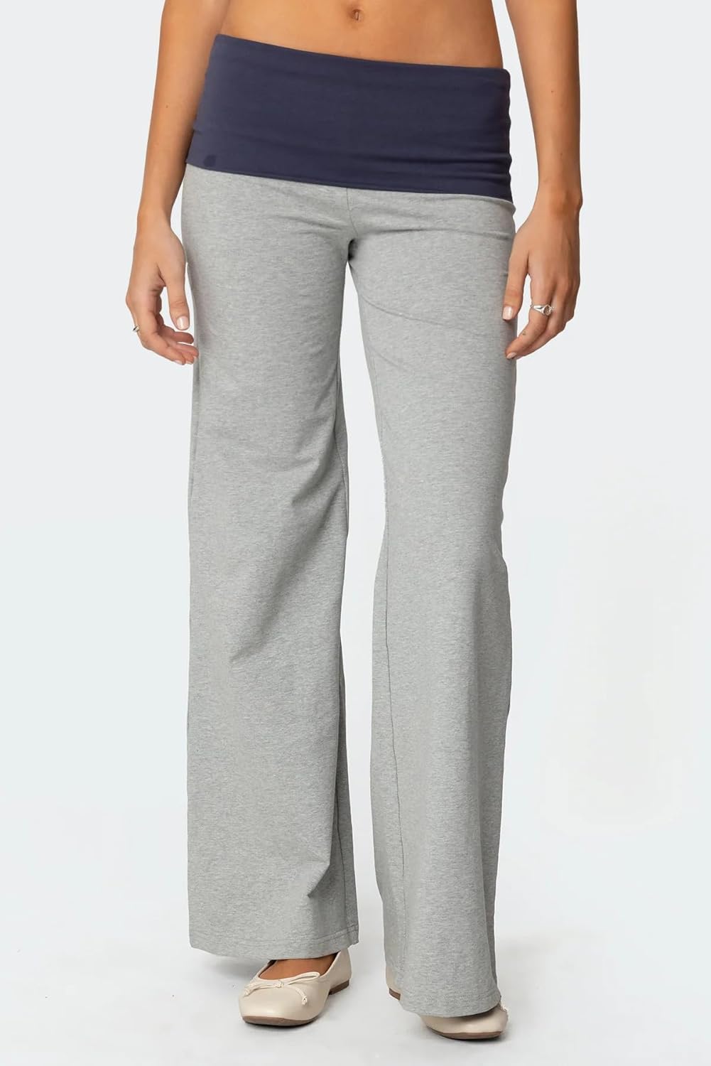 Fold Over Yoga Pants for Women Low Rise Wide Leg Leggings Sweatpants Y2k Cozy Stretchy Foldover Lounge Pants - Image 4