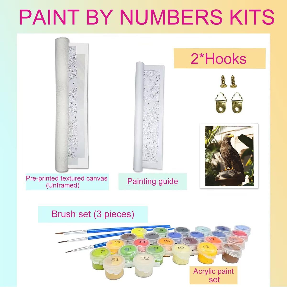 Dipingere con i Numeri Bird, Paint by Numbers Adulti Aquila, Fai da te Creativi Adulti Quadri da Dipingere Numerati Kit per Decorazione Della Parete di Casa, Regalo 100x135 cm Senza Cornice 9R-R