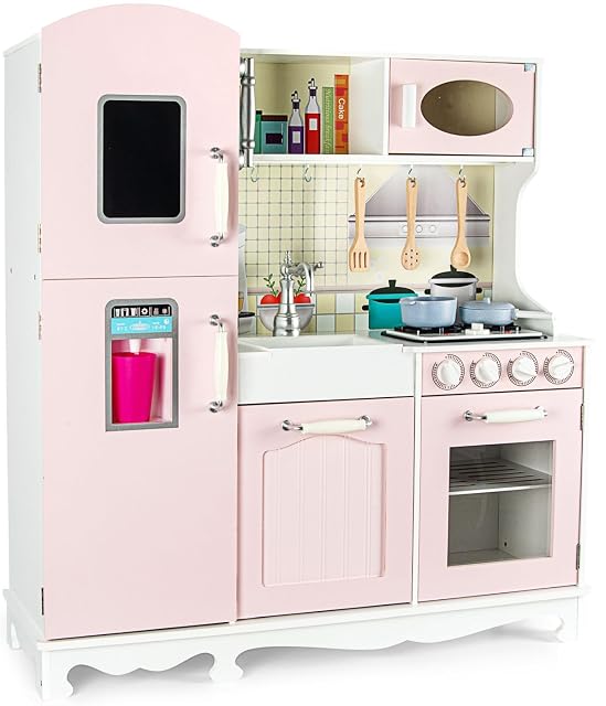 Leomark Cocina de Madera para Niños Pink Vintage con Accesorios, Efectos de Luz y Sonido, Utensilios, Horno…