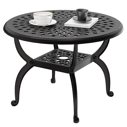 Cast Aluminum Outdoor Side Table, All Weather Round Bistro Table,