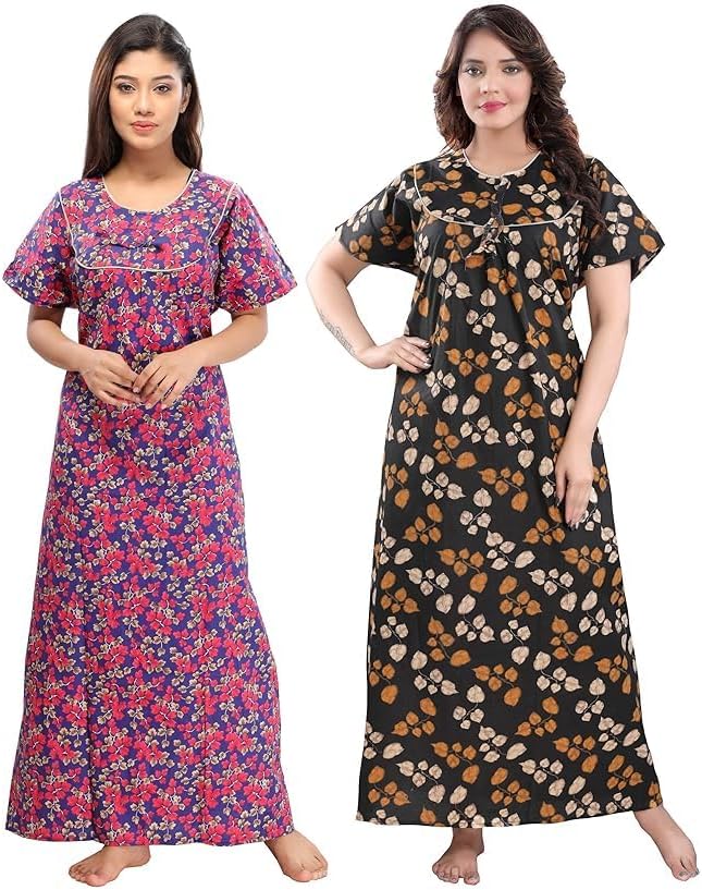 Fabme Women's Cotton Maxi Printed Nightdress Nighty - Pack of 1