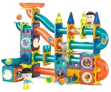 KIDHUT 128 Pcs Marble Run Race Track 3D Magnetic Tiles Magnetic Building Blocks Educational, Construction & Learning Toy Game for Children Kids Boys & Girls Age 3 to 10 Years Old |Best for Gift