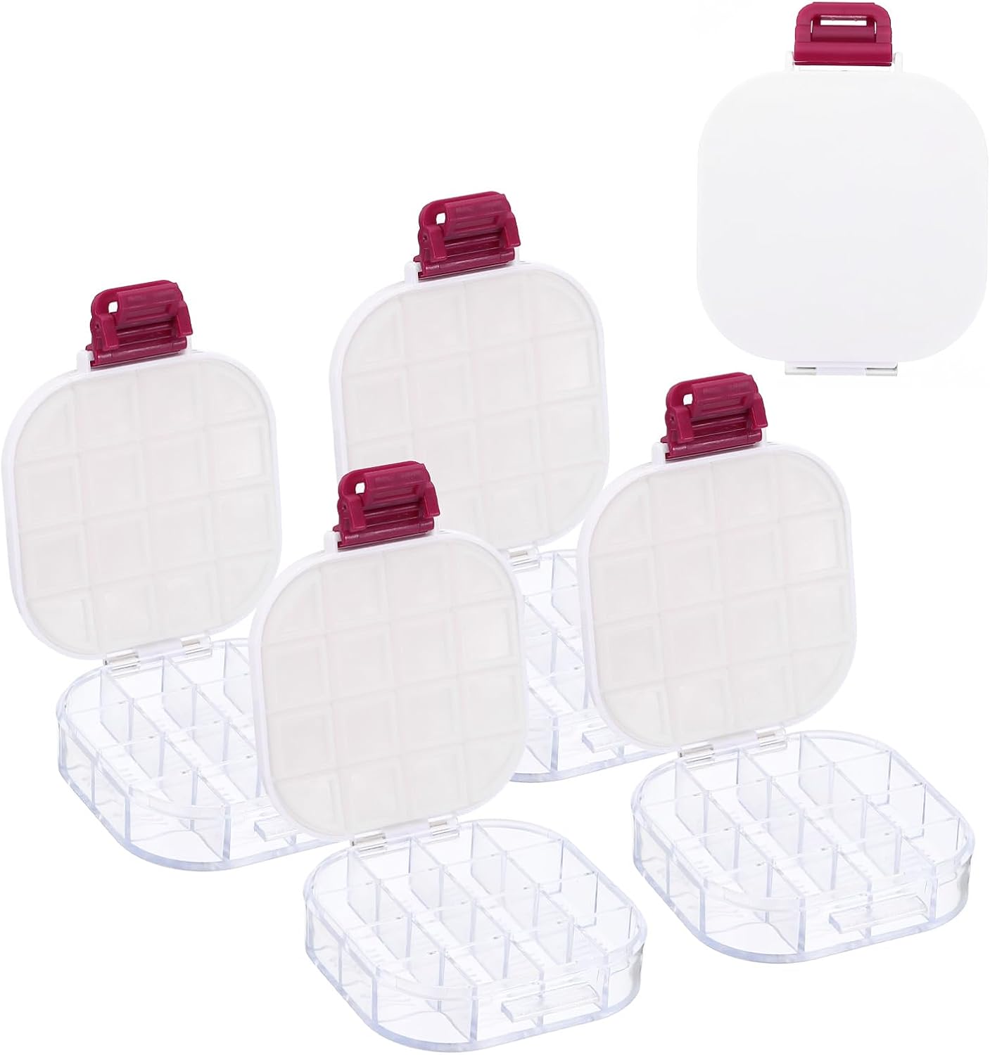 PATIKIL 16 Wells Paint Storage Box, 4Pcs Airtight Paints Moisturizing Container Folding Saving Painting Palette, Red