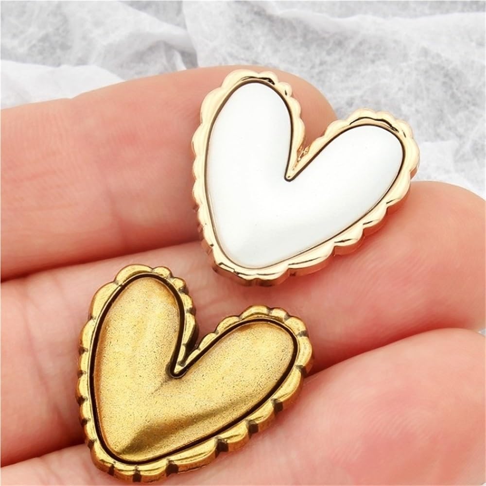 10 Bottoni in Metallo for Maglione di Lana da Donna, Cardigan, Cappotto, Cucito Fai da Te, Moda squisita, Cuore, Amore, Bottoni for Vestiti(Gold,22x23mm)