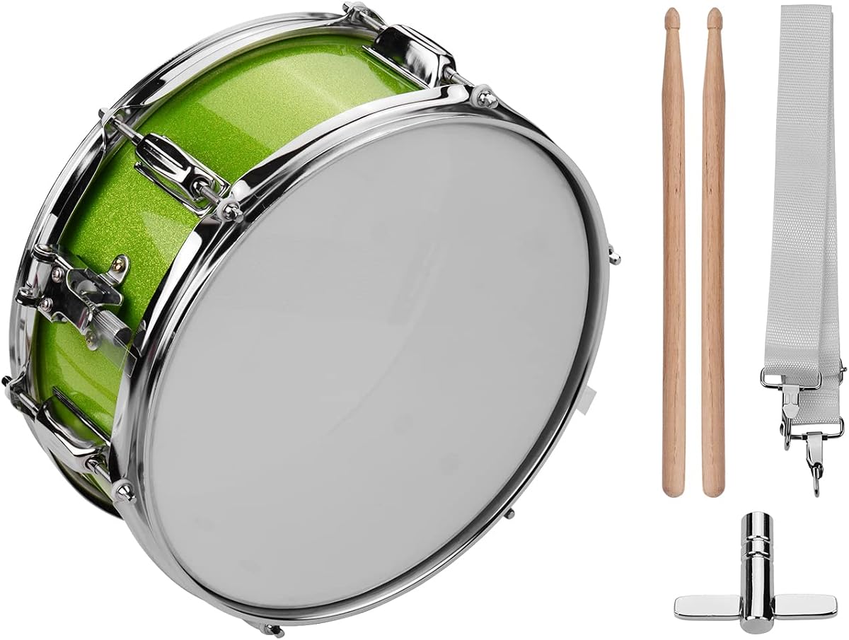 12inch Snare Drum, Marching Drum Set with Drumsticks Drum Key and Adjustable shoulder Straps, Snare Drum Head for Students Beginners (Green)