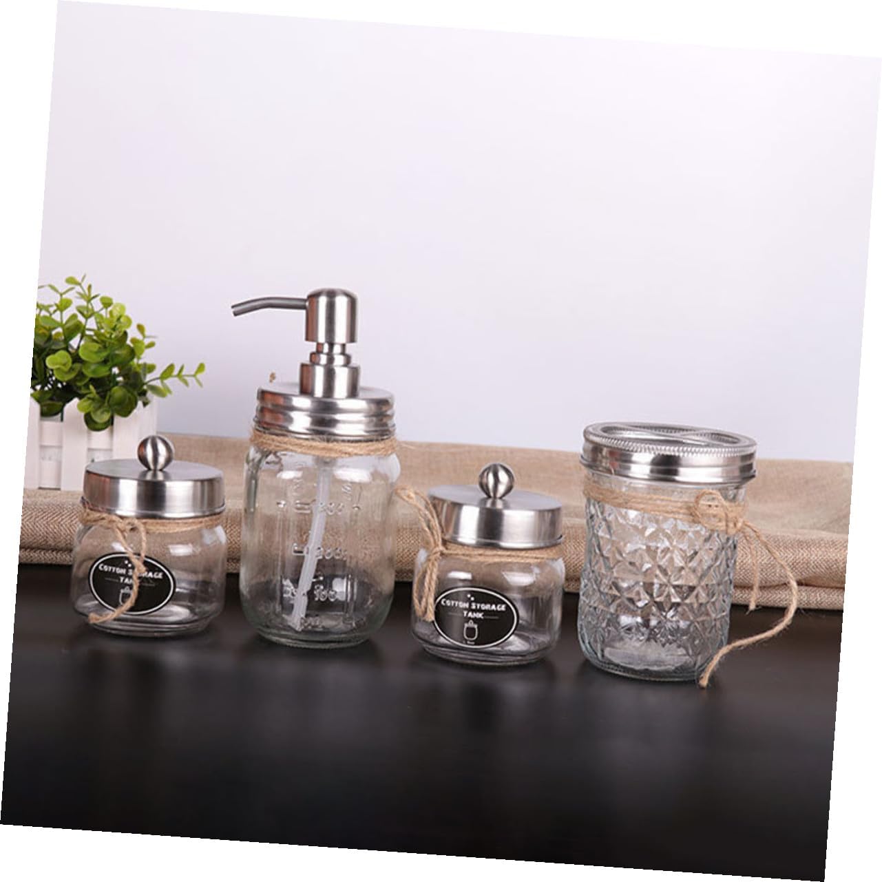 Glass Bathroom Accessory Mason Jar Style with Toothbrush Holder Lotion Dispenser Bottle and Swab Storage Jar for Home Dormitory and Hotel Use Portable Toiletry Organizer