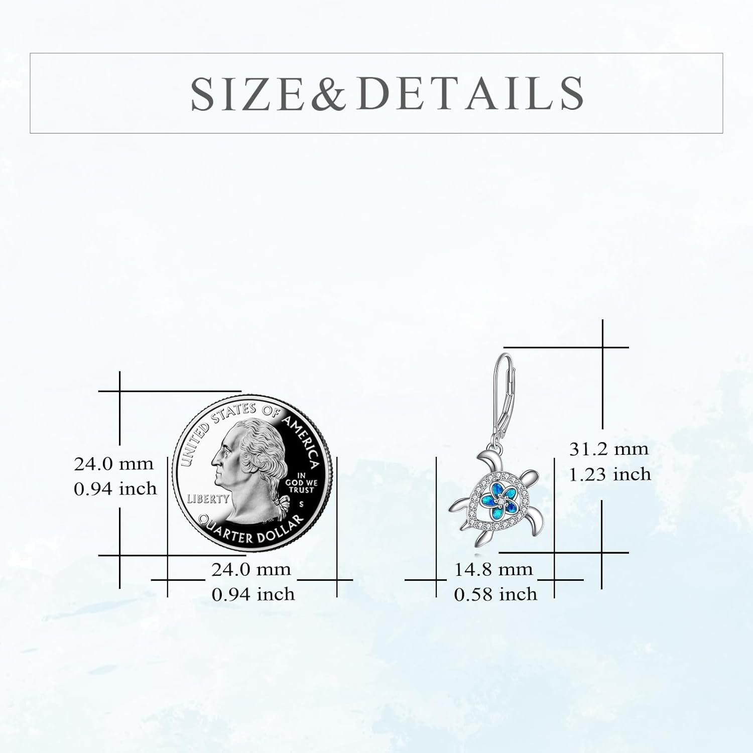 KZX Sea Turtle Earrings for Women 925 Sterling Silver Turtle Dangle Earrings Blue Opal Drop Earrings Leverback Earrings Dangles Sea Animal Jewelry Gifts for Mother Wife Bithday Anniversary - Image 4