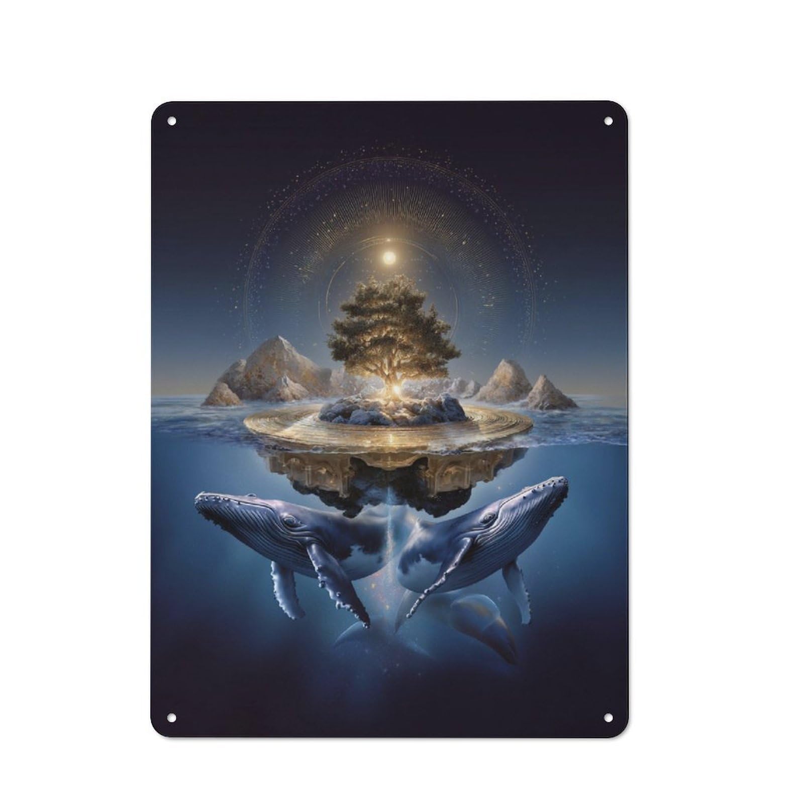 Junmoney Whales And Celestial Island Retro Metal Wall Sign 40X30cm For Studio Or Craft Room, For Metal Sign Collectors, For Garage And Workshop Walls