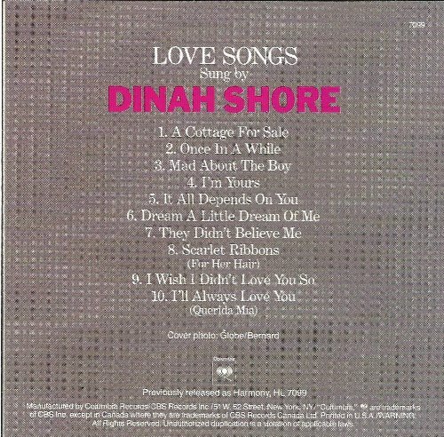 Love Songs Sung By Dinah Shore [Audio CD] Shore, Dinah