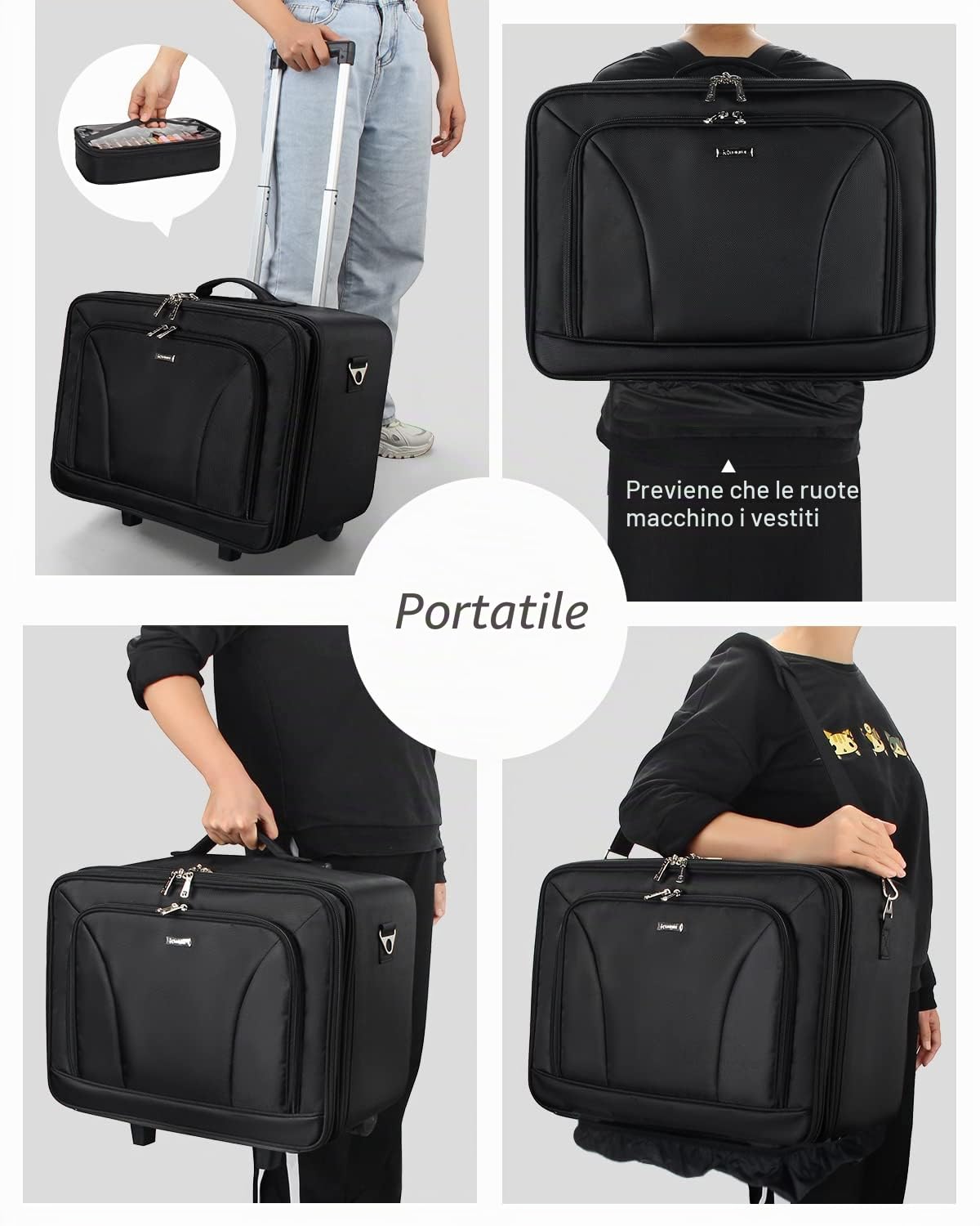 Relavel 17,7" Extra Grande Valigetta Cosmetica Trolley Professionale Trousse Organizzatore Da Viaggio Beauty Case Portatile Trucco Donna Trucco, Nero, 45cm