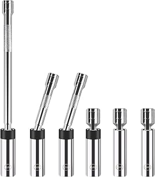 6-Piece Spark Plug Socket Set with Thin Wall | 3/8-Inch Drive Magnetic Swivel, Sizes 9/16 Inch, 5/8 Inch, 14 MM, and 16 MM for Removing and Installing Spark Plugs, Cr-V