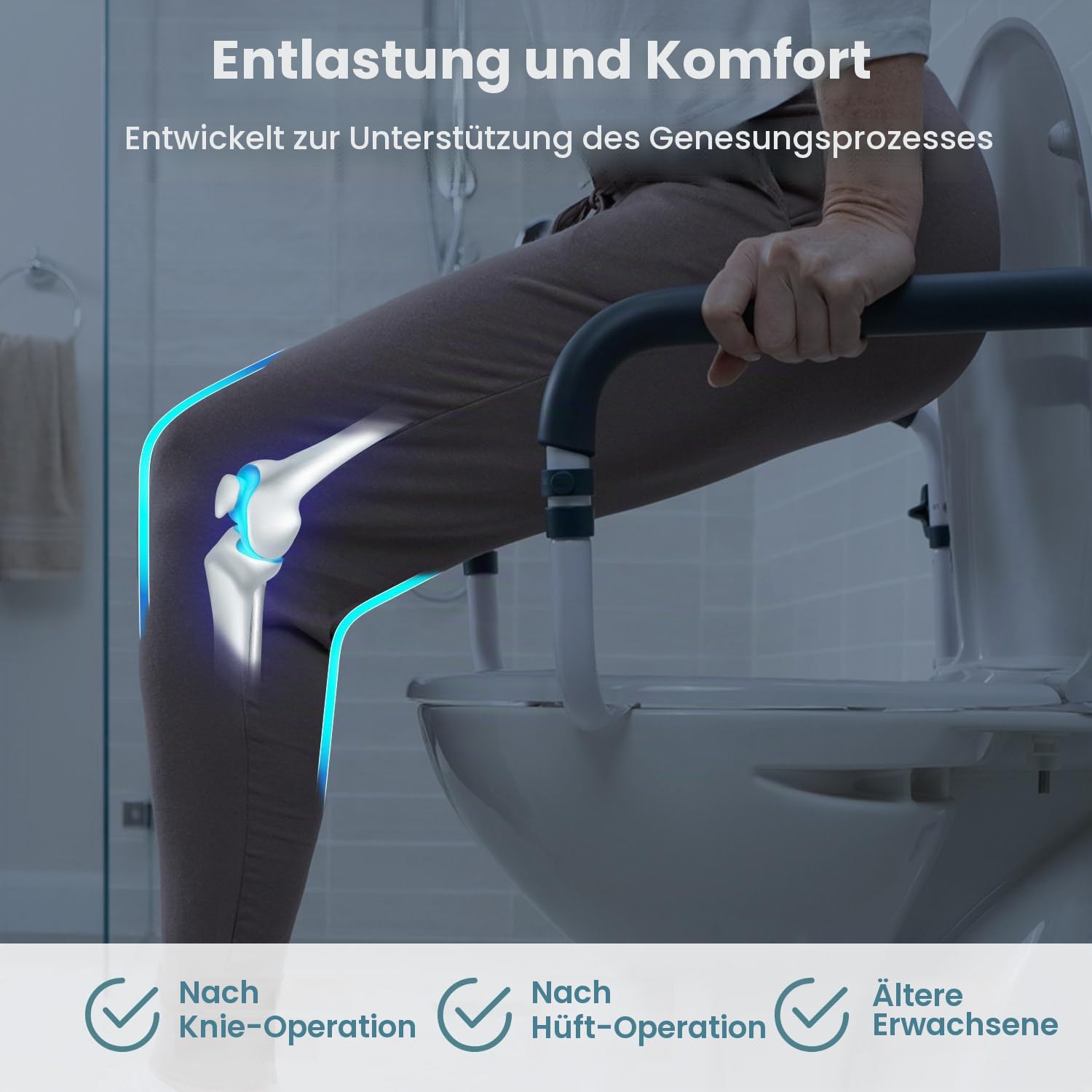 PELEGON WC-Sicherheitsschienen (113,4 kg) – Verstellbare Sicherheitsschienen, Toilettenstange für Senioren, WC-Sitz mit Griffen