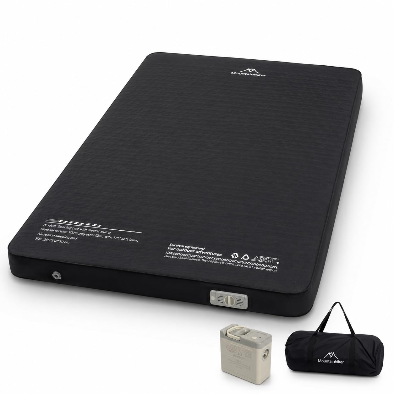 Amazon | Mountainhiker エアマット ダブル 厚さ10cm 電動ポンプ内蔵