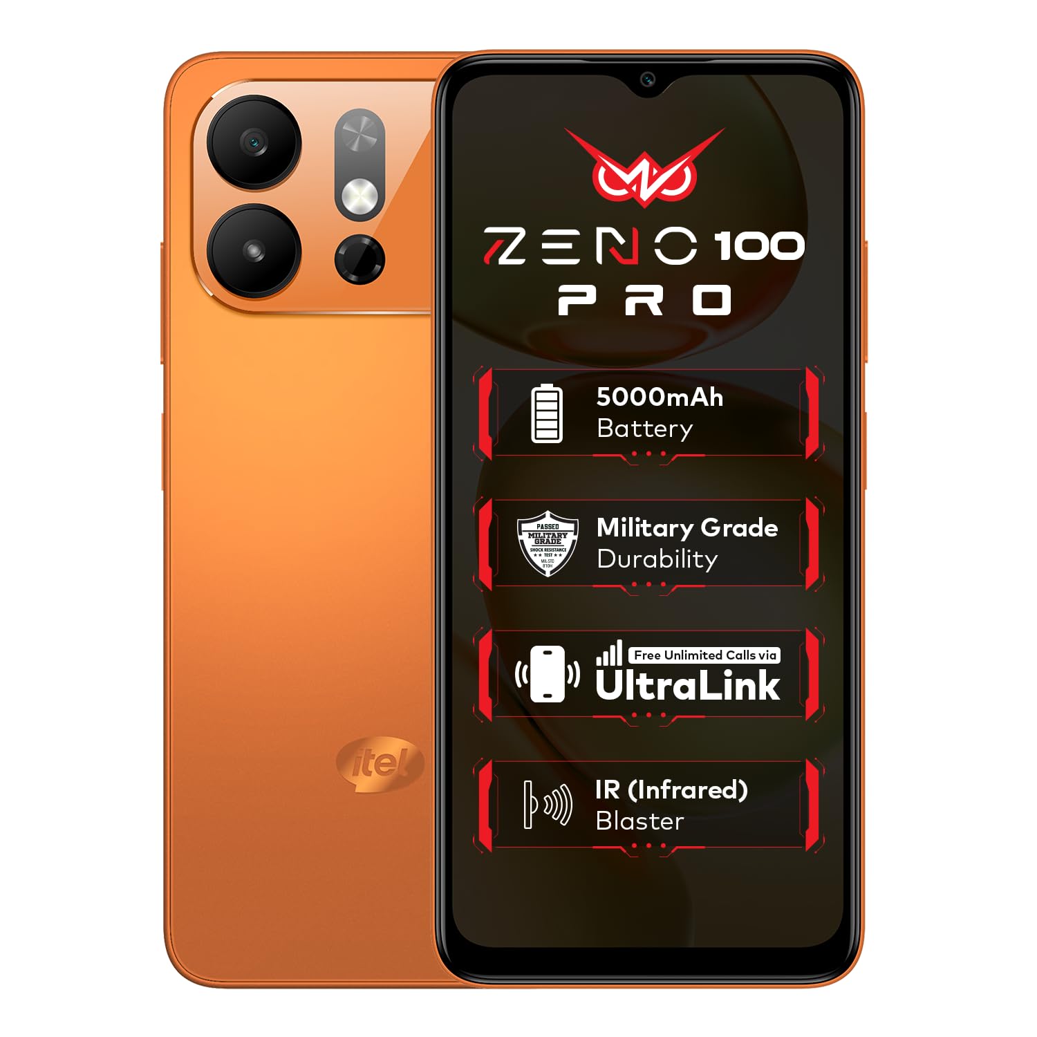 Zeno 100 Pro | 3GB RAM + 5GB Virtual RAM, 64GB Storage | 5000mAh Battery | UNISOC Octa-Core Processor | DTS Sound | Military Grade Protection | 6.6" 90Hz HD+ Display | Android 15 Go | Comet Orange-image-3