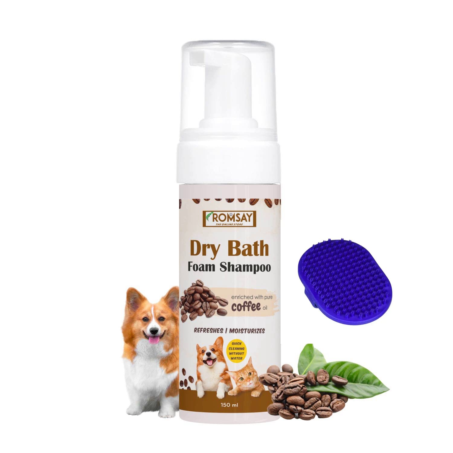 Buy ROMSAY Dry Bath Foam Shampoo 150ML With Pet Bathing Brush for Dog