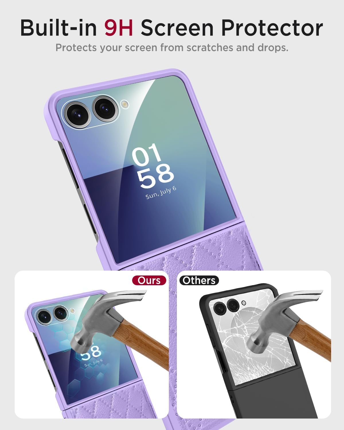 Miimall for Samsung Flip 7 Thin Cases with Screen Protector, Shock-Proof & Spine Hinge Protection, Leather Non-Slip Grip Slim Girly Womens Funda para Case for Galaxy ZFlip7 2025 Cover, Purple