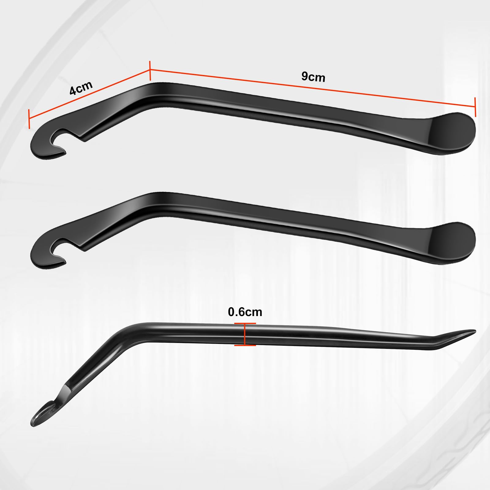 Podnośnik do opon, rowerowy, 120 x 7 mm, ze stali węglowej, łyżka do opon, metalowa, ergonomiczna wymiana opon, dźwignia do rowerów wyścigowych, górskich (czarny)