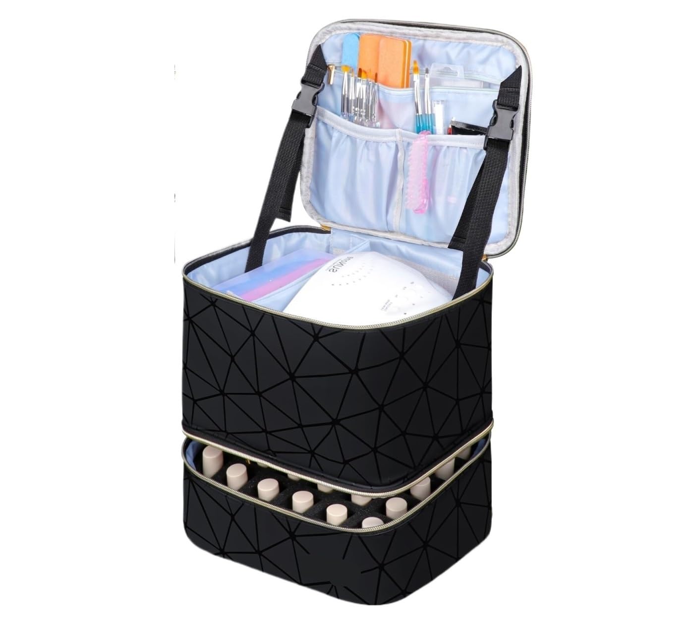 Rangement vernis ongles sac portable avec séparateur bouteilles et lampe LED