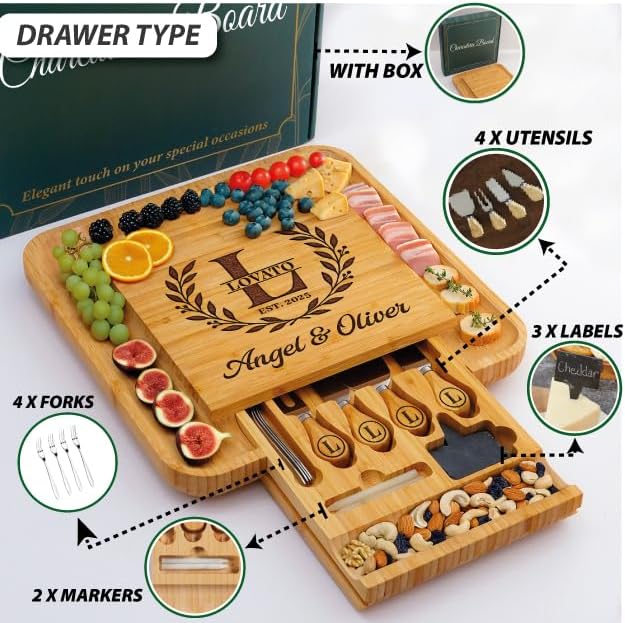 Personalized Charcuterie Board, Wedding Gifts for Couples 2025, Custom Cheese Boards Bridal Shower Gifts, Housewarming Gifts for Christmas, Anniversary, Engagement, New Home, Bride, Parent, Women - Image 5